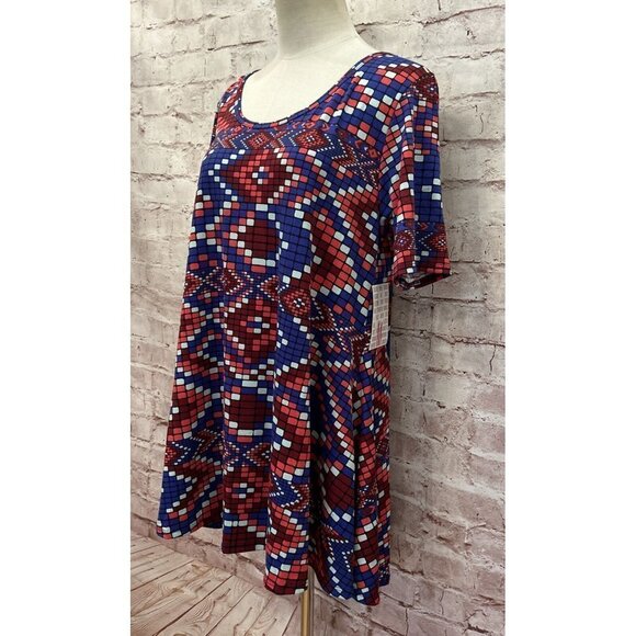 LuLaRoe Perfect T Shirt Multicolor Geometric Aztec Swing Tunic Top Size Medium - Picture 2 of 3